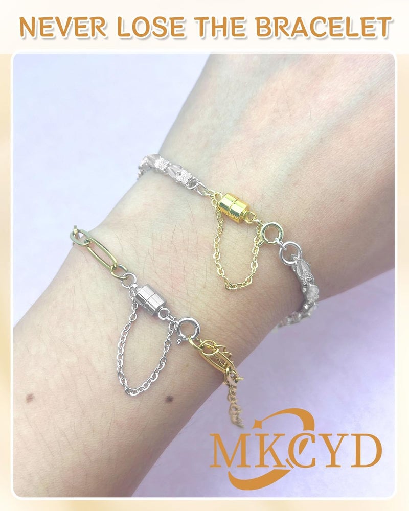 MKCYD 8Pcs Magnetic Bracelet Clasps and Closures with Safety Chain Never Fall Gold and Silver Bracelet Extender Converter Magnetic Clasps for Women - Image 5